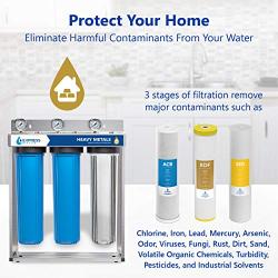 Express Water Heavy Metal Whole House Water Filter – 3 Stage Whole House Water Filtration System – Sediment, KDF, Carbon Filters – Includes Pressure Gauges, Easy Release, and 1” Inch Connections