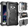 Tinysaturn Galaxy Luna Case, Galaxy Amp 2 Case, Galaxy Express 3 Case,J1 2016 Case, (TM) [Yvenus Series] [Black] Shock Absorbing Holster Belt Clip [Built-in Screen] Cover for Samsung Galaxy J1 2016