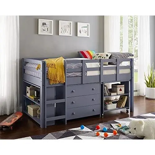Naomi Home Low Study Loft Bed Gray/Twin Naomi Home Low Study Loft Bed Gray/Twin