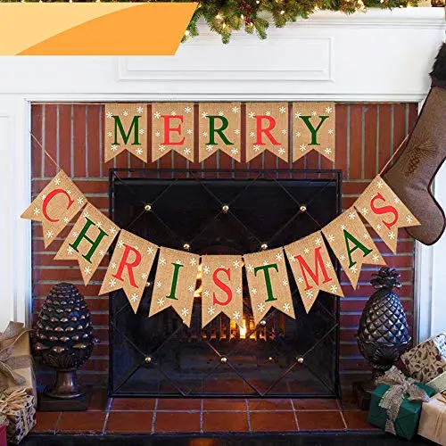 Jolik Burlap Merry Christmas Banner with Snowflakes - Christmas Burlap Banner Decoration for Home Christmas Decor Jolik Burlap Merry Christmas Banner with Snowflakes - Christmas Burlap Banner Decoration for Home Christmas Decor