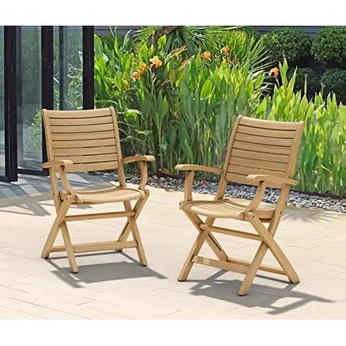 Amazonia Dublin 2-Piece Folding Armchairs | Certified Teak | Ideal for Outdoors and Indoors, with ARMS Amazonia Dublin 2-Piece Folding Armchairs | Certified Teak | Ideal for Outdoors and Indoors, with ARMS