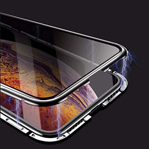 MIMEI Privacy Magnetic Case for iPhone X/Xs 5.8'', Clear Double Sided Tempered Glass [Magnet Absorption Metal Bumper Frame] Thin Anti-Spy 360 Full Protective Phone Case 5.8 (Gold, X/Xs 5.8'')