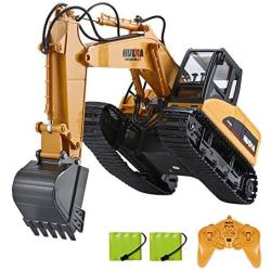 TEMA1985 Remote Control Excavator Toys with Metal Shovel 15 Channel Full Functional RC Construction Vehicles with Lights & Sound 2.4Ghz 2 Batteries Construction Tractor for Boys Girls Kids