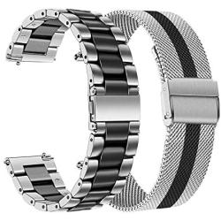 TRUMiRR Band Sets For Samsung Galaxy Watch 46mm / Galaxy Watch 3 45mm / Gear S3, 22mm Solid Stainless Steel Metal + Mesh Loop Watchband Quick Release Strap for TicWatch Pro, Fossil Mens Gen 4 Explorist HR