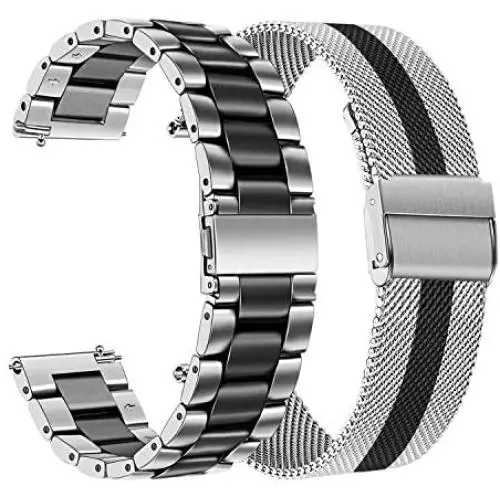 TRUMiRR Band Sets For Samsung Galaxy Watch 46mm / Galaxy Watch 3 45mm / Gear S3, 22mm Solid Stainless Steel Metal + Mesh Loop Watchband Quick Release Strap for TicWatch Pro, Fossil Mens Gen 4 Explorist HR