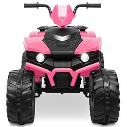 Kidzone 12V Electric Kids Ride-On Car ATV with DIY License Plate, 4 Big Wear Resistant Tires, MP3, 2 Speeds, LED Lights, Bluetooth, Radio, Pink