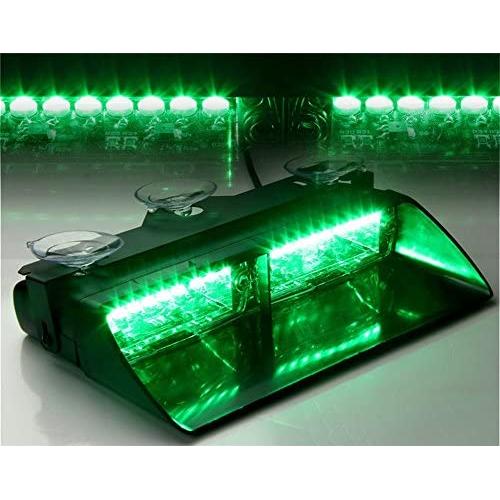 LED Emergency Warning Light XTAUTO 16 LED High Intensity Windshield Hazard Warning Flashing Strobe Law Enforcement Interior Roof Dash Windshield Lamp Lights with Suction Cups for Car Truck Green