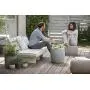Keter Urban Knit Pouf Ottoman Set of 2 with Storage Table for Patio and Room Décor-Perfect for Balcony, Deck, and Outdoor Seating, Dune/Misty Blue