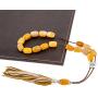Yellow Jade Gemstone, Handmade Greek Worry Beads or Komboloi with Alpaca Metal Parts on Pure Silk Cord & Tassel, Length 34cm (13.4)