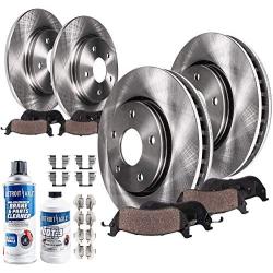 Detroit Axle - All (4) Front and Rear Disc Brake Kit Rotors w/Ceramic Pads w/Hardware & Brake Kit Cleaner & Fluid for 2002 2003 2004 2005 2006 2007 Buick Rendezvous FWD - [2001-2005 Pontiac Aztek FWD]