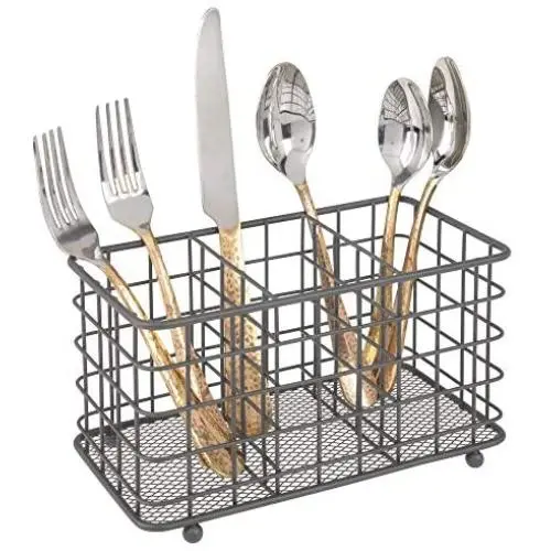 mDesign Farmhouse Modern Metal Wire Cutlery and Utensil Storage Organizer Bin for Kitchen, Pantry, Table and Countertop - Utensil Caddy Holds Forks, Knives, Spoons, Napkins - 3 Sections - Graphite mDesign Farmhouse Modern Metal Wire Cutlery and Utensil Storage Organizer Bin for Kitchen, Pantry, Table and Countertop - Utensil Caddy Holds Forks, Knives, Spoons, Napkins - 3 Sections - Graphite