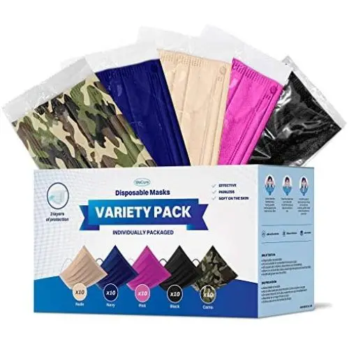 WeCare Disposable Face Mask Individually Wrapped - 50 Variety Color Pack - 3 Ply WeCare Disposable Face Mask Individually Wrapped - 50 Variety Color Pack - 3 Ply