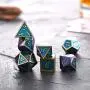Polyhedral Metal Dices Set Zinc Alloy with Enamel Solid Metal for DND Game, Tabletop RPG, Dungeons and Dragons, Math Teaching, 7 Pieces Dice Set with Black Velvet Bag (Electrophoretic Colorful Blue)