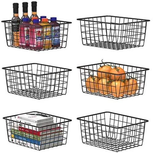 Wire Storage Basket, F-color 6 Pack Metal Baskets for Storage Organizer Bin for Pantry, Shelf, Freezer, Kitchen, Cabinet, Bathroom, Small, Black