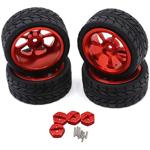 SONPP Metal Wheel Rim + Rubber Tires Tyres with 12mm Wheel Hub Hex for Wltoys144001 1/14 RC Car Upgrade Parts,Red