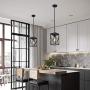Modern Black Pendant Light with Metal Cage, One-Light Adjustable Rods Industrial Mini Pendant Lighting Fixture for Kitchen Island Cafe Bar Farmhouse, Black