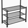 Yaheetech Hall Tree Metal Entryway 18 Hooks Coat Rack with 3-Tier Shoe Rack Bench Hat Umbrella Stand Hallway Organiser,Entryway Bench with Coat Rack Black