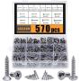 Self Tapping Screws Assortment Set, M3/M4/M5/M6 304 Stainless Steel Sheet Metal Screws Kit, Casaon Phillips Drive Wood Screw Assortment 570pcs (285pcs Round Head and 285pcs Flat Head)