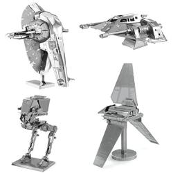 Metal Earth 3D Model Kits Star Wars Set of 4 Snowspeeder - Imperial Shuttle - Slave 1 - AT-ST