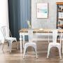 BONZY HOME Metal Dining Chairs Distressed Style, Stackable Side Chairs with Back, Indoor Outdoor Use Chair for Farmhouse, Patio, Restaurant, Kitchen, Set of 4(Distressed White)