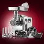 STX Turboforce II''Platinum'' w/Foot Pedal Heavy Duty Electric Meat Grinder & Sausage Stuffer: 6 Grinding Plates, 3 S/S Blades, 3 Sausage Tubes, Kubbe, 2 Meat Claws, Burger-Slider Patty Maker - White