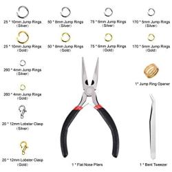 Paxcoo 1200Pcs Open Jump Rings and Lobster Clasps Jewelry Findings Kit with Pliers for Jewelry Making (Silver and Gold)