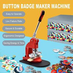 Red Button Maker Machine 58mm 2.28 inch Button Badge Maker Pins Punch Press Machine Aluminum Frame 300pcs Free Button Parts + Circle Cutter (58mm 2.28 inch)