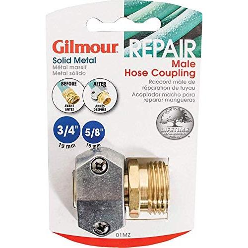 5 Pack - Gilmour Heavy Duty Brass and Metal Male Hose Repair Clamp Coupling - Barbed Mender for Garden Hoses - 01MZ