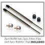 MEKO Stylus Pen 3 in 1 Rubber Tip and Micro Fiber Tip Stylus/Styli Ballpoint Pen (2Pcs) Metal Barrel with Rubber Grip Bundle with 2 Replacement Fiber Tips, 2 Rubber Tips,2 Refill Ink -Silver