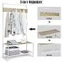 Tangkula 3 in 1 Industrial Hall Tree, Coat Rack Shoes Bench, Entryway Storage Organizer with 2-Tier Storage Bench and 5 Hooks, Wood Look Accent Furniture with Metal Frame (Natural) Tangkula 3 in 1 Industrial Hall Tree, Coat Rack Shoes Bench, Entryway Storage Organizer with 2-Tier Storage Bench and 5 Hooks, Wood Look Accent Furniture with Metal Frame (Natural)