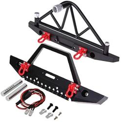 LAFEINA Metal Front Bumper and Rear Bumper with LED Lights for 1/10 Scale Crawler Car Axial SCX10 90046 Decoration Parts