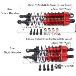 4pcs Shock Absorber Assembled Replacement for RC Car 1/12 Wltoys Wltoys 12428 12423 FY03 12628 Short Course Desert Buggy Off-Road Hop-up Parts (Red)