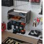J JACKCUBE DESIGN Rustic Wood Power Tool Storage and Organizer, Drill Holder Charging Station, 4 Metal Drill Hanging Slots Racks, Wall Mount Tools Garage Storage Cabinets- MK681A (Rustic Wood)