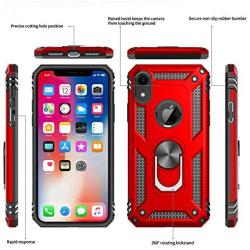 LeYi Compatible for iPhone XR Case with Tempered Glass Screen Protector [2 Pack], [Military-Grade] Defender Protective Phone Case with Magnetic Ring Kickstand for iPhone XR 10 10XR, Red