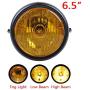 Set 6-1/2 Round Amber Lens Headlight + Metal Mesh Grille Cover + 35mm-43mm Headlamp Mount Brackets