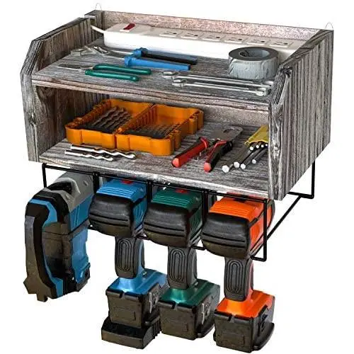 J JACKCUBE DESIGN Rustic Wood Power Tool Storage and Organizer, Drill Holder Charging Station, 4 Metal Drill Hanging Slots Racks, Wall Mount Tools Garage Storage Cabinets- MK681A (Rustic Wood) J JACKCUBE DESIGN Rustic Wood Power Tool Storage and Organizer, Drill Holder Charging Station, 4 Metal Drill Hanging Slots Racks, Wall Mount Tools Garage Storage Cabinets- MK681A (Rustic Wood)