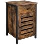 VASAGLE Nightstand, Side Table with Drawer, Shutter Door, End Table with Adjustable Shelf, Metal Frame, Industrial Style, Rustic Brown and Black ULET063B01