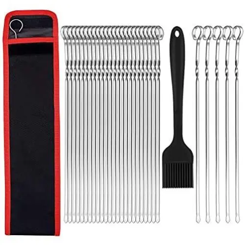 Kabob Skewers for Grilling, HaSteeL 15.7” Flat Metal Kabob Sticks with Storage Bag, Reusable 30Pcs Stainless Steel Long Skewers & 1 Basting Brush for Shish Kabobs, Meat, Vegetable, Shrimp - (32 Packs) Kabob Skewers for Grilling, HaSteeL 15.7” Flat Metal Kabob Sticks with Storage Bag, Reusable 30Pcs Stainless Steel Long Skewers & 1 Basting Brush for Shish Kabobs, Meat, Vegetable, Shrimp - (32 Packs)