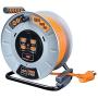 Masterplug Heavy Duty Metal Cord Reel with 4-120V 15amp Integrated Outlets and 12 Gauge High Visibility Cord (100ft)