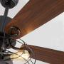 Retro Industrial Ceiling Fan Light 52 Inch 5-Lights E27 Fixture for Restaurant Living Room Bedroom Create Iron Cage Rustic Style (52'' Retro Industrial) (Retro Industria Cage)