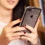 iPhone 7 Plus Diamond Bumper for Women, DMaos Sparkly Rhinestone Metal Bumper with Front and Back Glitter Sticker, Luxury for iPhone 7+ 5.5 inch - Black