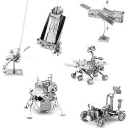 fascinations Metal Earth Space 3D Metal Model Kits -Hubble Telescope - Apollo Lunar Rover - Apollo Lunar Module - Mars Rover - Kepler Spacecraft - Voyager - Set of 6