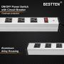 BESTTEN Wide-Spaced 16-Outlet Metal Surge Protector Power Strip with 12ft Long Extension Cord, 450 Joules, 15A Switch with Circuit Breaker, Silver