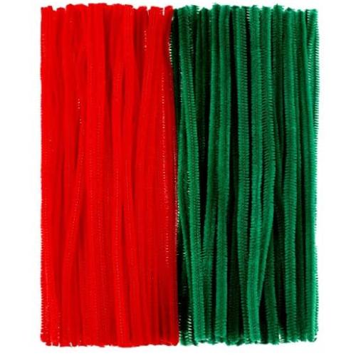 300 Pieces Pipe Cleaners Art Crafts Chenille Stems for DIY Craft Projects Decoration Supplies, 6 mm x 12 Inch (Red and Green)