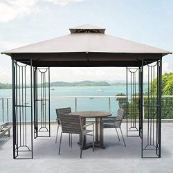 AsterOutdoor 10x10 Outdoor Gazebo for Patios Canopy for Shade and Rain with Corner Shelves, Soft Top Metal Frame for Lawn Backyard and Deck, 99% UV Rays Block, CPAI-84 Certified, Beige