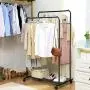 SONGMICS Double-Rail Garment Rack, Metal Clothes Rack with Wheels, Mesh Shelf, Each Rail Holds up to 66 lb, for Clothes, Bags, Shoes, Storage Boxes, Black UHSR26BK