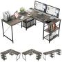 Bestier L-Shaped Desk with Storage Shelves Adjustable 95.2'' 2 Person Desk Modern Industrial Corner Computer Desk, Large L Desk for Home Office Student Writing Gaming Workstation, Gray