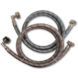 Premium Stainless Steel Washing Machine Hoses with 90 Degree Elbow, 12 Ft Burst Proof (2 Pack) Red and Blue Striped Water Connection Inlet Supply Lines - Lead Free …