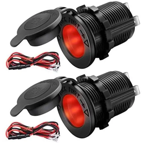 ZHSMS Universal 12V/24V Car Cigarette Lighter Socket Replacement with Red LED for Car Marine Motorcycle ATV RV and More, Waterproof, Pack of 2 ZHSMS Universal 12V/24V Car Cigarette Lighter Socket Replacement with Red LED for Car Marine Motorcycle ATV RV and More, Waterproof, Pack of 2