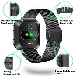 BibGram Bands Metal Black Compatible for Fitbit Versa/Versa 2/Versa Lite/Versa SE Replacement Women Men Stainless Steel